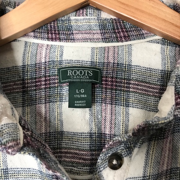 Women’s Large Roots Canada Plaid Tartan Tunic Pullover Popover Shirt Top - Picture 4 of 14